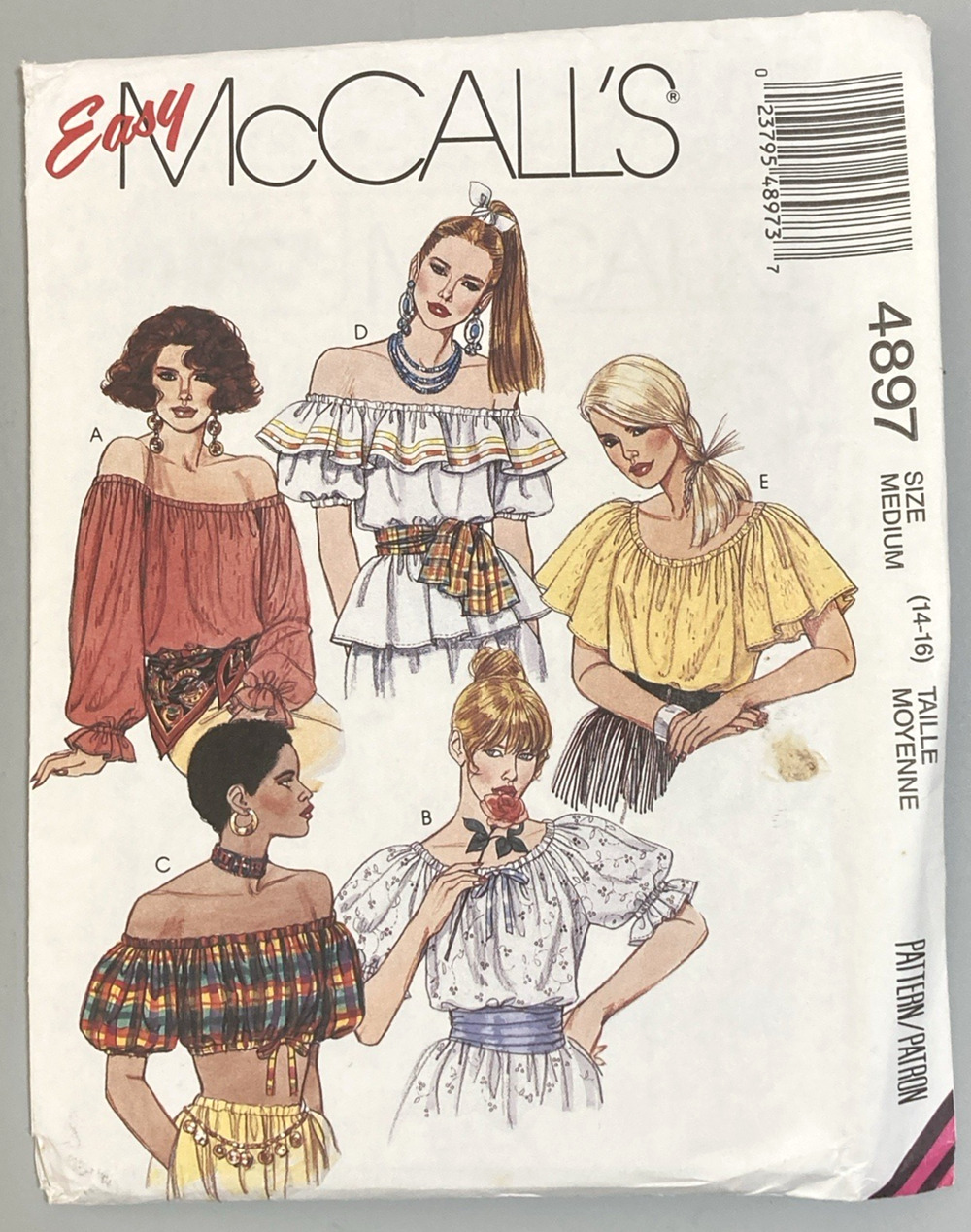 Easy Mccalls 4897 Pattern 1990s Misses Peasant Pullover Top Sz Med 14-16 UNCUT